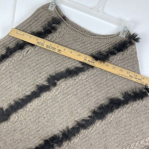 Vtg Cache Shawl Cable Knit Faux Fur Taupe Wool Angora Size XS/S poncho - Picture 6 of 12